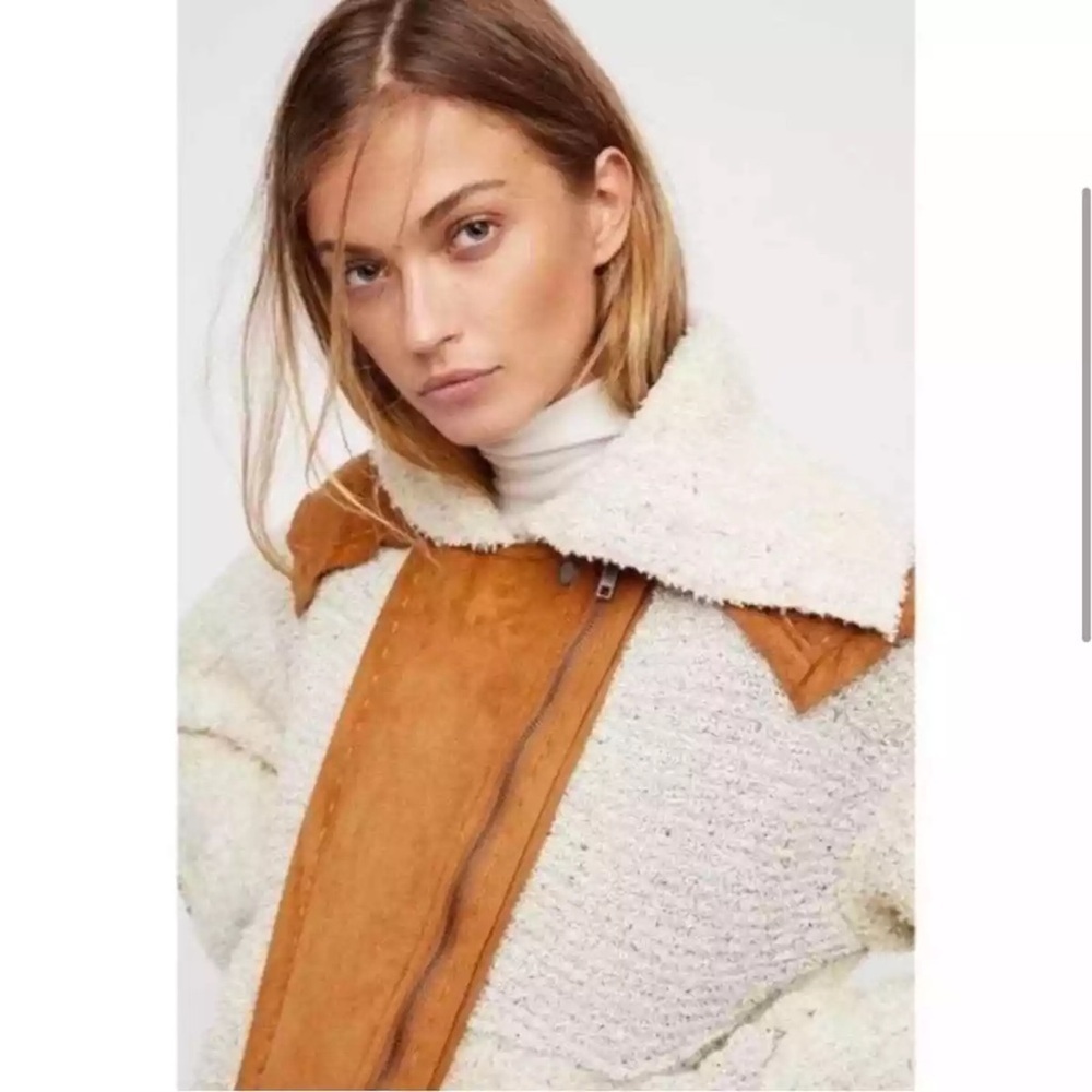 Women’s Cream Sherpa & Tan Suede Contrast Jacket - Picture 6 of 10